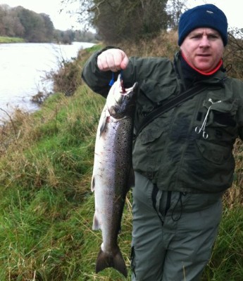 Paul Howard - ~9lb (Not weighed in yet!) His First Ever Springer & first time on the river! Taken on spinner  at the tail of the Island Stream on Lower Kilmurry.