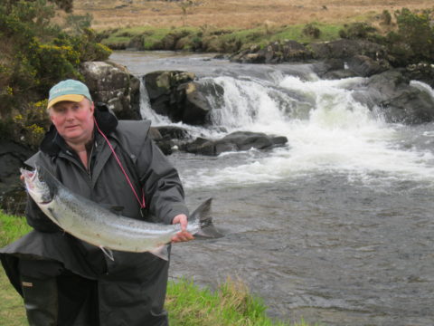 Laurence Lock with a 12lb 9oz salmon taken in the Rock Pool with the river at 20 on a Mediator