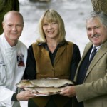 Chef Emmett McCourt, Emma Cowan, oganiser of the Flavour Fine food Festival at the Fair and Game Fair Director, Albert Titterington launch the Fair's 'the year of the Salmon and Trout'