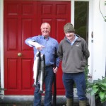 Pat Cassidy with his two sea liced fish weighing in at 5lbs 8ozs and 7lbs 8oz.