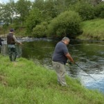 Anglers Jack Murphy, Dee Denniso, and Paddy O'Sullivan fishing on the Feale in Abbeyfeale.