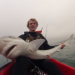 Gary Robinson with a huge tope taken while fishing in kayak off Wicklow