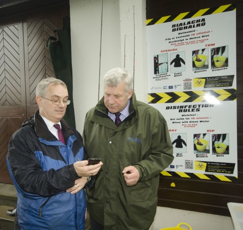 John O'Flaherty of Habitats demonstrates the Invasive Species App for Android to Minister Fergus O'Dowd, TD, in Galway today. Dated 16 July 2012