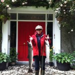 Gerda Possinger with her two salmon weighing 8lbs9ozs and 4lbs7ozs.