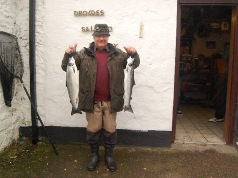 Jim Atkinson With Two Fish On Fly From Briney’s Last Saturday Morning.