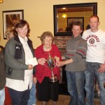 L/R Derek Madden Club Chairperson, Joint winner Dorrie Gibbons, Nancy Malone presenting the Michael Malone perpetual Cup, Michael McDermot joint winner, and Sean Mitchell Treasurer.