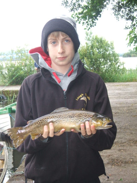 Eamonn Quinn, Cavan with his winning trout in the Youth Angling Day at Lough Sheelin, July 14th