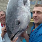 Pat Devereux and Mariusz Krzys pictured with the Atlantic bluefin tuna which will be on sale at the Milk Market this Saturday PICTURE: Michael Cowhey