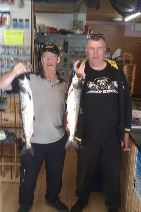 Ken Coleman and Morris Mathews with Two Fresh Grilse from the River Fane