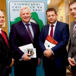 Natural Resources Minister Fergus O'Dowd (centre left) and Welsh Fisheries Minister Alun Davies (centre right) reviewing progress on the Celtic Sea Trout Project with Dr William Roche (left) and Dr Cathal Gallagher (right) from Inland Fisheries Ireland