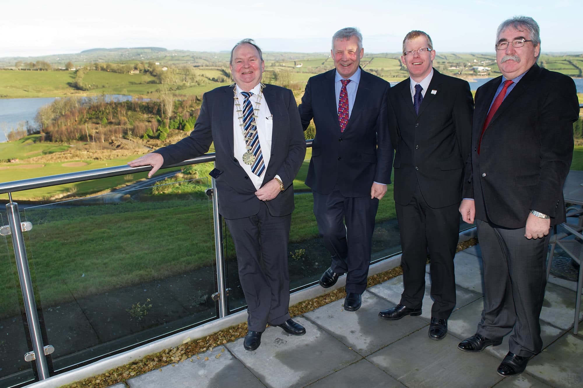 At the launch of the Angling Facilities at Lough Muckno , Co. Monaghan, were Mayor of Monaghan County Council, Hughie McElvaney, Minister Fergus O'Dowd, Dr Ciaran Byrne, Inland Fisheries Ireland and Dick Caplice, IADA. Â©Rory Geary/The Northern Standard