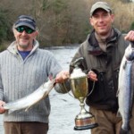 On the Double. The first salmon of the year which once again were caught on the Drowes, at 12.40 pm on New Year's Day. Colin Gardiner from Lurgan and Timothy Dalton landed their first catch four miles apart. 0301MVB1 First Salmon.