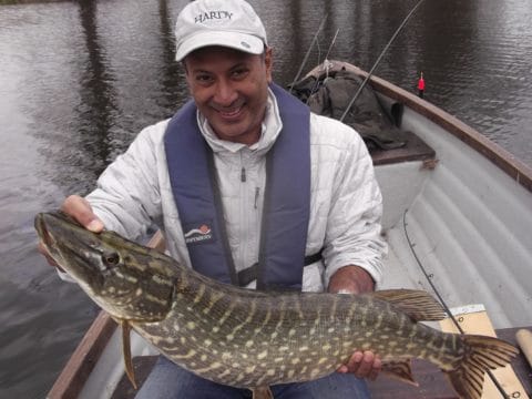 Azim from Paris with his fat 15lb Pike from Lough Derg