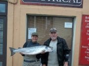 Against the odds Mrs James hooks a salmon only to lose it again on the Munster Blackwater Ballyduff Bridge Salmon Fishery - Valarie James earlier this year