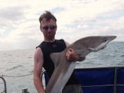 Wicklow specimen tope for Collie Ennis of the Rusty Hooks Collie Ennis of the Rusty Hooks Club with his fine Specimen Tope of 163cm long.