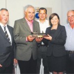 Amanda Mooney director with the Shannon River Basin District with Inland Fisheries Ireland, makes a presentation to Matt Nolan to mark his retirement as a fisheries officer with Dermot Broughan, Fergus Lynch and John Devaney IFI assistant inspectors