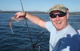Fresh Squid on the Mackerel feathers for guide Sid
