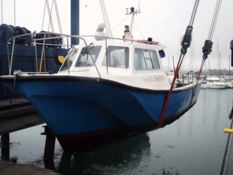 Castle Maiden being lifted out at Crosshaven Marina in Cork