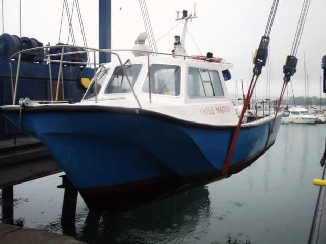Castle Maiden being lifted out at Crosshaven Marina in Cork