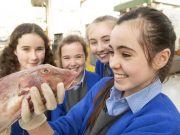 Ann Hume, Jenna Byrnes and Leanne Neary with Ciara MacDonald from Scoil Mhuire Oranmore Galway
