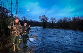 Hardy perennial anglers Eamonn Mc Callion and Chris Mc Govern have a last cast at the Mill Pool on Opening Day 2014.