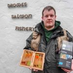 Drowes –  Richard with the GoPro 3+ and the selection of O'Toole salmon flies in presentation box. The released fish was also the first of the season on fly.