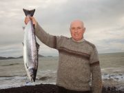 First at Lough Currane as Gillie Bob Priestley celebrates ! First from the Waterville Fishery 2014. Well done Bob.
