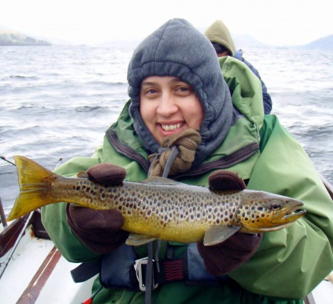 Katie Eberly from Michigan, USA, with a nice early season trout from Lough Corrib, caught while fishing with guide Donal Connolly