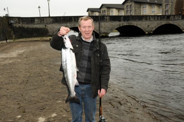 Val Mitchell with the first Moy salmon of 2014