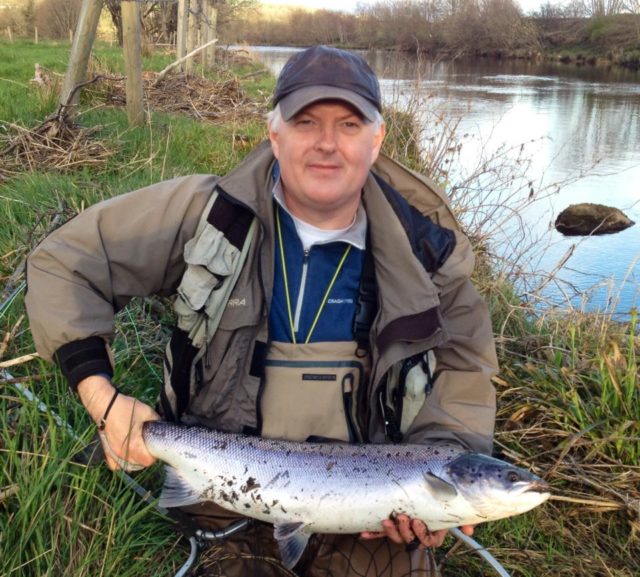 Shane Lockhead with a fine Springer from the Cloghan Lodge Fishery on the Finn
