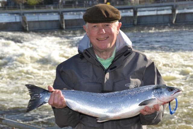 Dave Lenihan, Salthill with the first salmon of the season from the Galway Weir