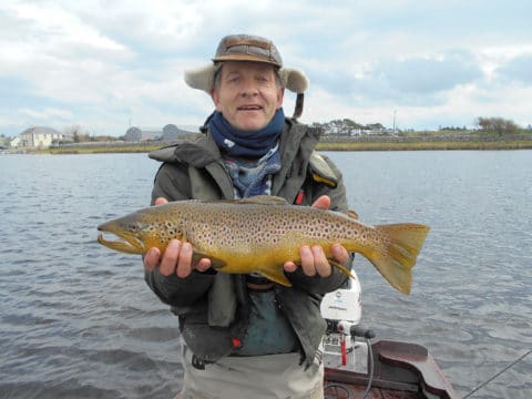 Simon Tarpey with a cracking 5.25lbs Corrib trout, taken on a size 16 dry post hackle midge during the duckfly hatch, April 2014