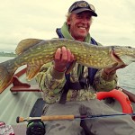 Fantastic sport on the fly – wild Mayo pike! (Paul Dennis, Dublin, with one of 18 fly caught pike)