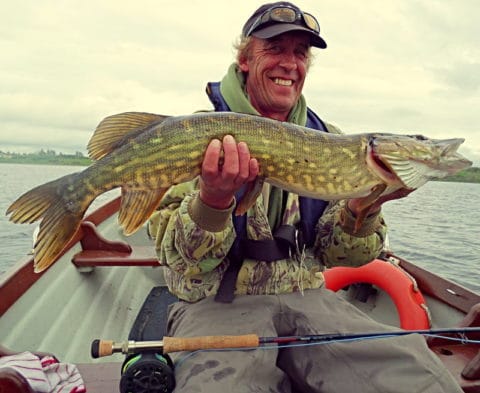 Fantastic sport on the fly – wild Mayo pike! (Paul Dennis, Dublin, with one of 18 fly caught pike)