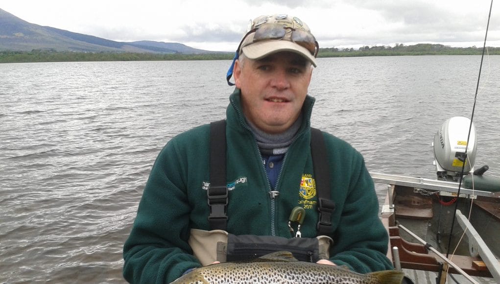 Michael Monaghan with a lovely 3 lbs. trout from Castlehill Bay on a Grey Wulff