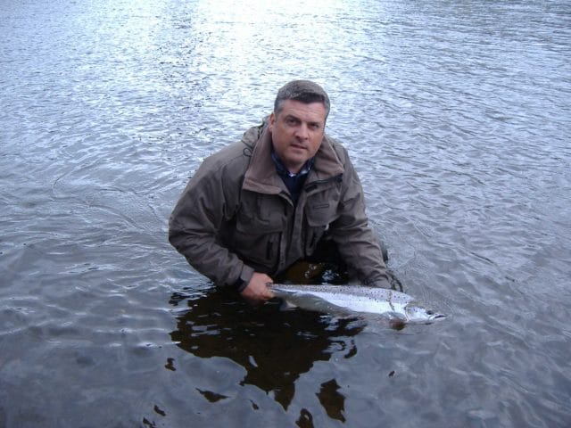 Robert Logue, NI, releasing his 9 lbs. Ridge Pool salmon