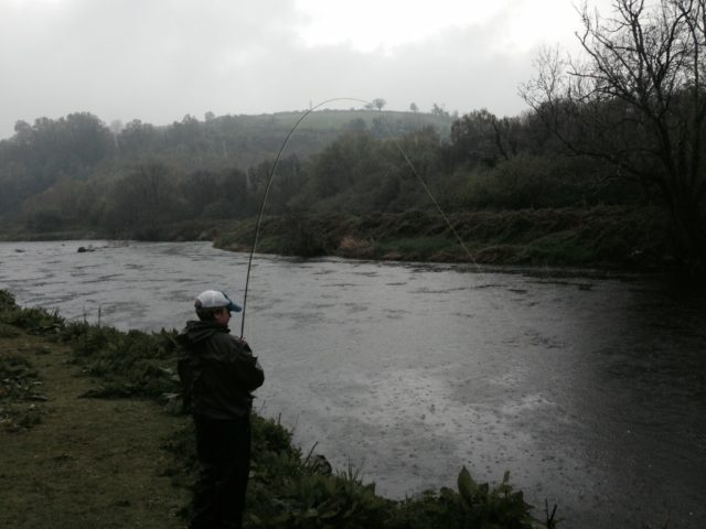 Alex Wilding catching his first fish