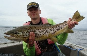 Marek Kozinski with a beautiful 86cm ferox trout from Lough Corrib, taken while fishing with guide Tomi Kurman, June 2014