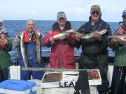 Five happy anglers meet some fighting fish in Killala Five happy Sligo anglers onboard the Leah fishing Killala Bay