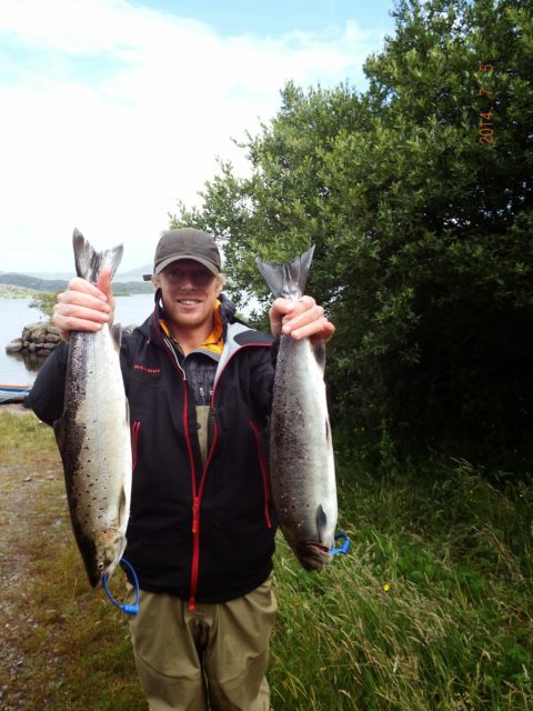 Ben Johnson with two grilse from Lough Currane.