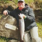 Markus Muller – German angling journalist, Bernd Taller, with his bubbly & fly grilse from Mt. Falcon’s Wall Pool