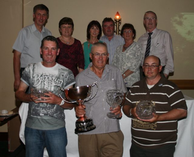 Arva Fishing Festival 2014 winners front l to r Eddie Brydon 3rd place, Neil Parkinson winner and Wayne Easter 2nd. place. At back organising committee members