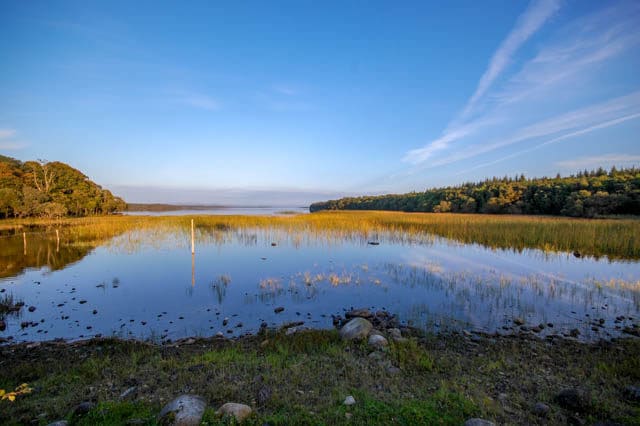 Lough Melvin at Lareen Bay. The water level has almost retreated beyond the water level gauge