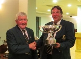 Mr Basil Shields receives the Lennon Trophy from ITFFA Chairman, Mr Pat Foley