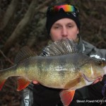 NCFFI – FIPS 2015 Launch Steven Powell, NCFFI Predator Club can’t resist the opportunity for some coldwater fishing and caught this magnificent perch. (Courtesy of Steven Powell)