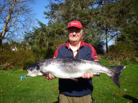 Ger Jager with a nice salmon of 11 lb. from Lough Currane.