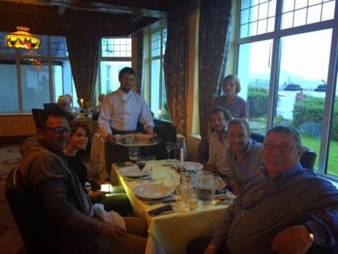 Mihaela and friends along with ghillie Michael O'Sullivan about to enjoy a lovely salmon along with ghillie Mr. Michael O'Sullivan.