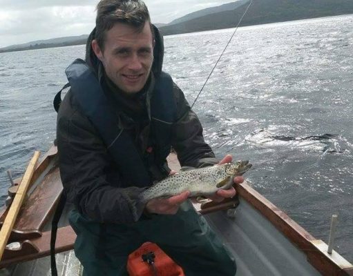 Mike Tiernan with a lovely 1.5lb trout from L. Cullin