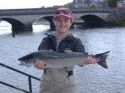 Mixed fishing on the Moy, 284 salmon reported A smiling Phoebe Bean, US, with her 8 lbs. Cathedral Beat salmon