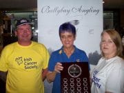 Angling for Charity – The Ballybay NCFFI Charity Shield in Castleblayney L-R Liam, Dympna, Sheila with the Ballybay NCFFI Charity Shield